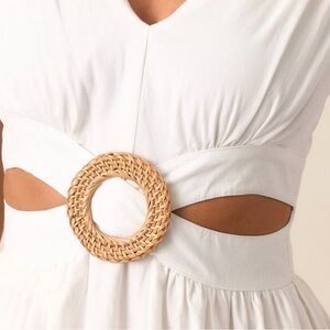 Dress Forum White Cutout Dress with Woven Ring Accent